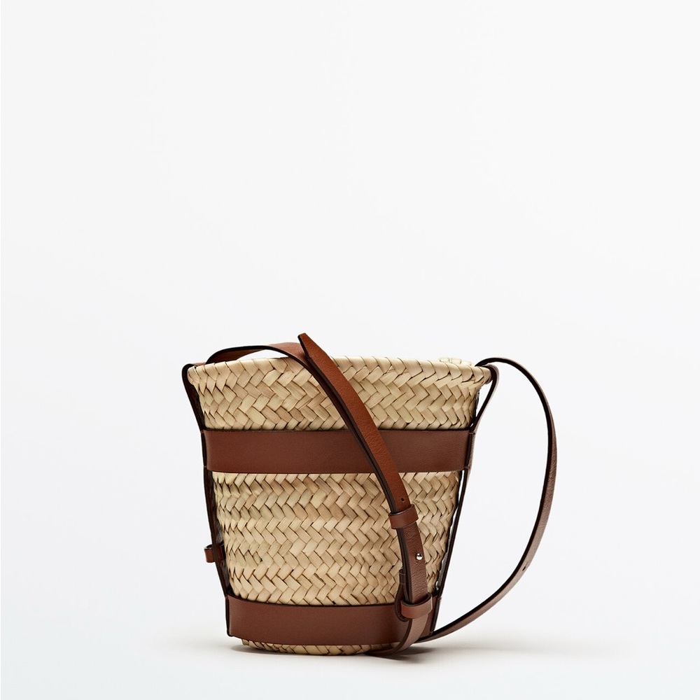 Massimo Dutti Tan and Brown Woven Crossbody Bag